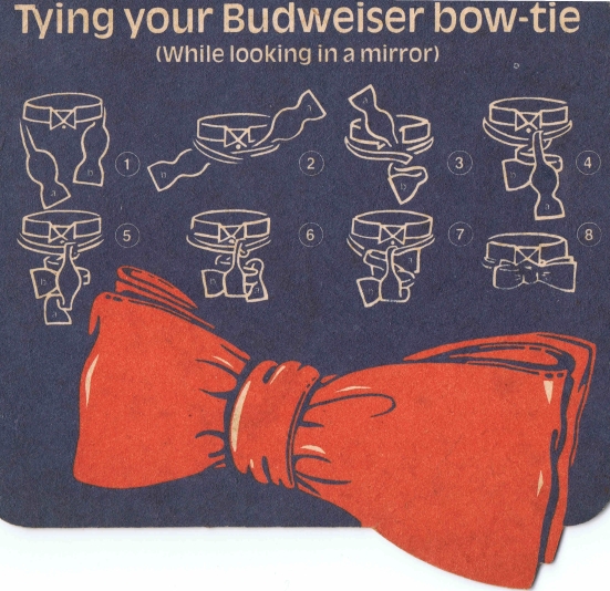 How to tie a Budweiser Bow Tie (on the back of a drink coaster)