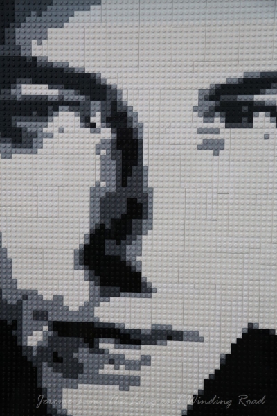 Close-up of a portrait of Bob Dylan.