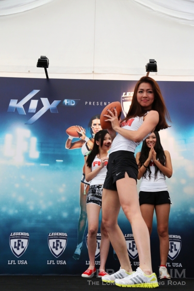 Three FHM models were taught the various positions used by the three LFL players and were also asked to show some of their own touchdown celebrations.