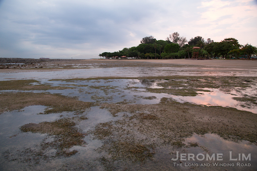 The swimming lagoon at low tide in the light of dawn.