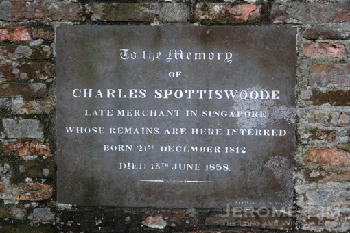 From the grave of Charles Spottiswoode, a merchant after whom Spottiswoode Park is named. 
