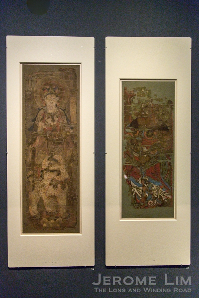 (L) Painting of the bodhisattva Samantabhadra. Tang dynasty, around AD 750–850. Ink and colours on silk. (R) Painting of Lokapala Virūpākṣa, Guardian of the West. Tang dynasty, around AD 850–900. Ink and colours on silk.